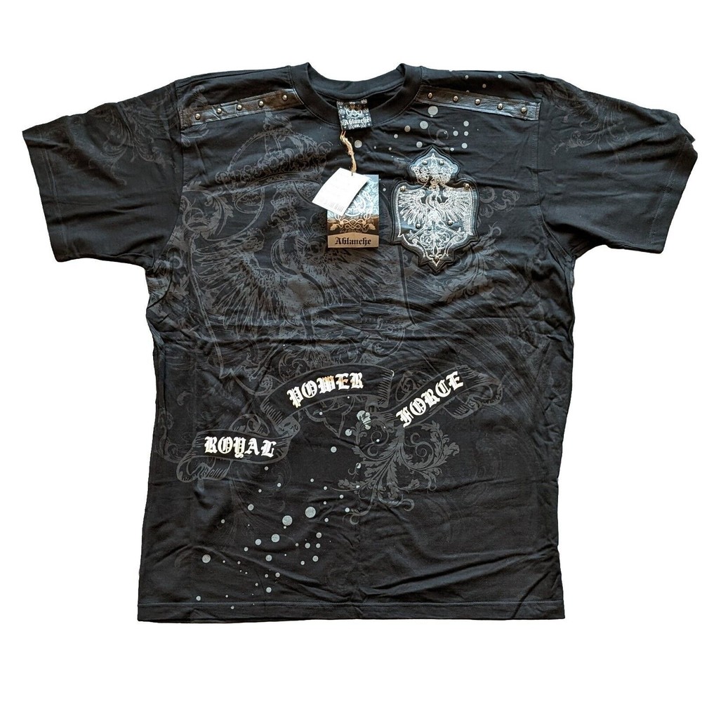 NEW Vintage Y2K Ablanche Black Affliction-Style Graphics Phoenix Beaded  NWT